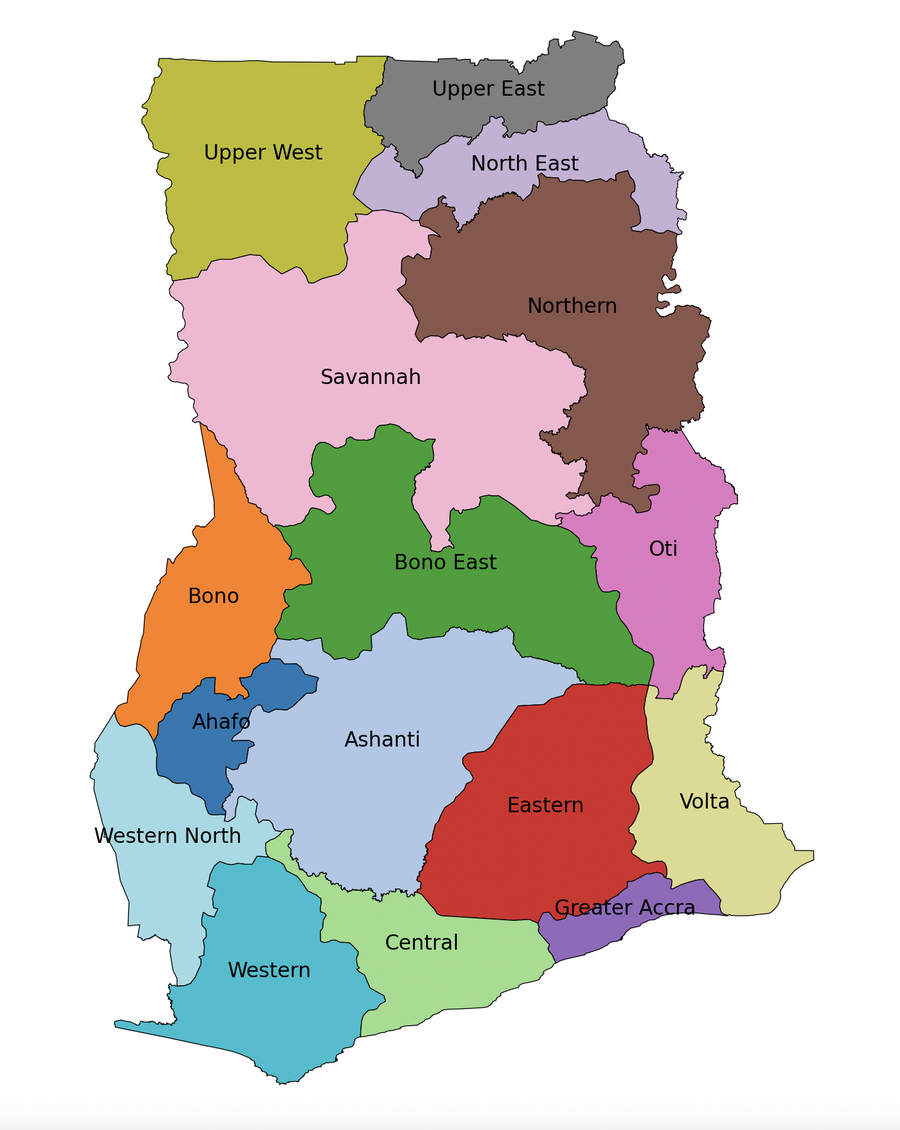 Ghana regions map, Eastern Region site context